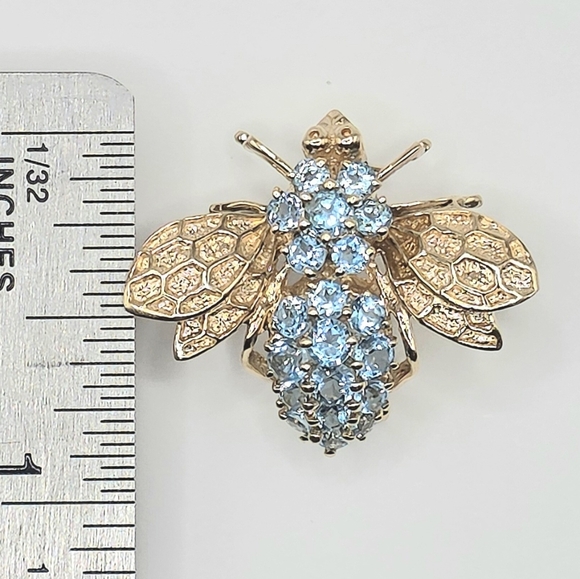 14KYG BLUE TOPAZ BEE BROOCH/PENDANT - Picture 6 of 9